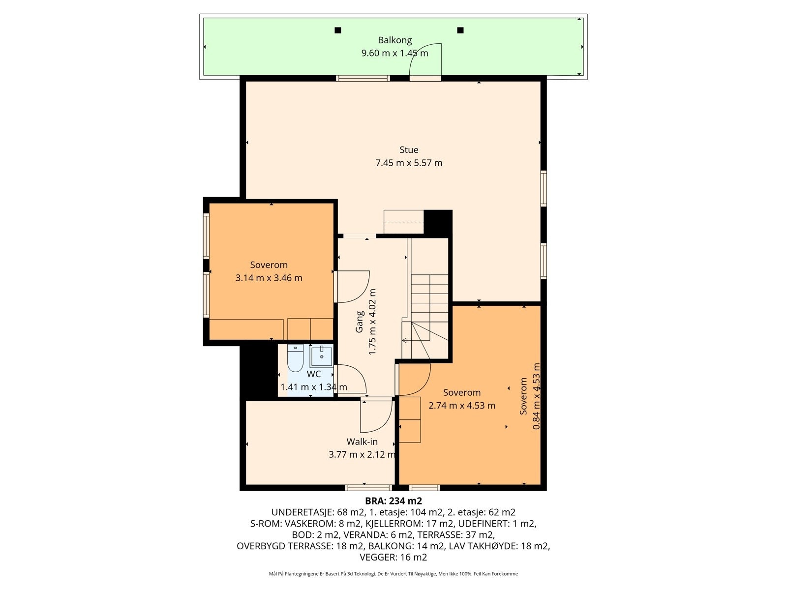 Plantegning 2. etasje Rollagvegen 234 Galleribilde