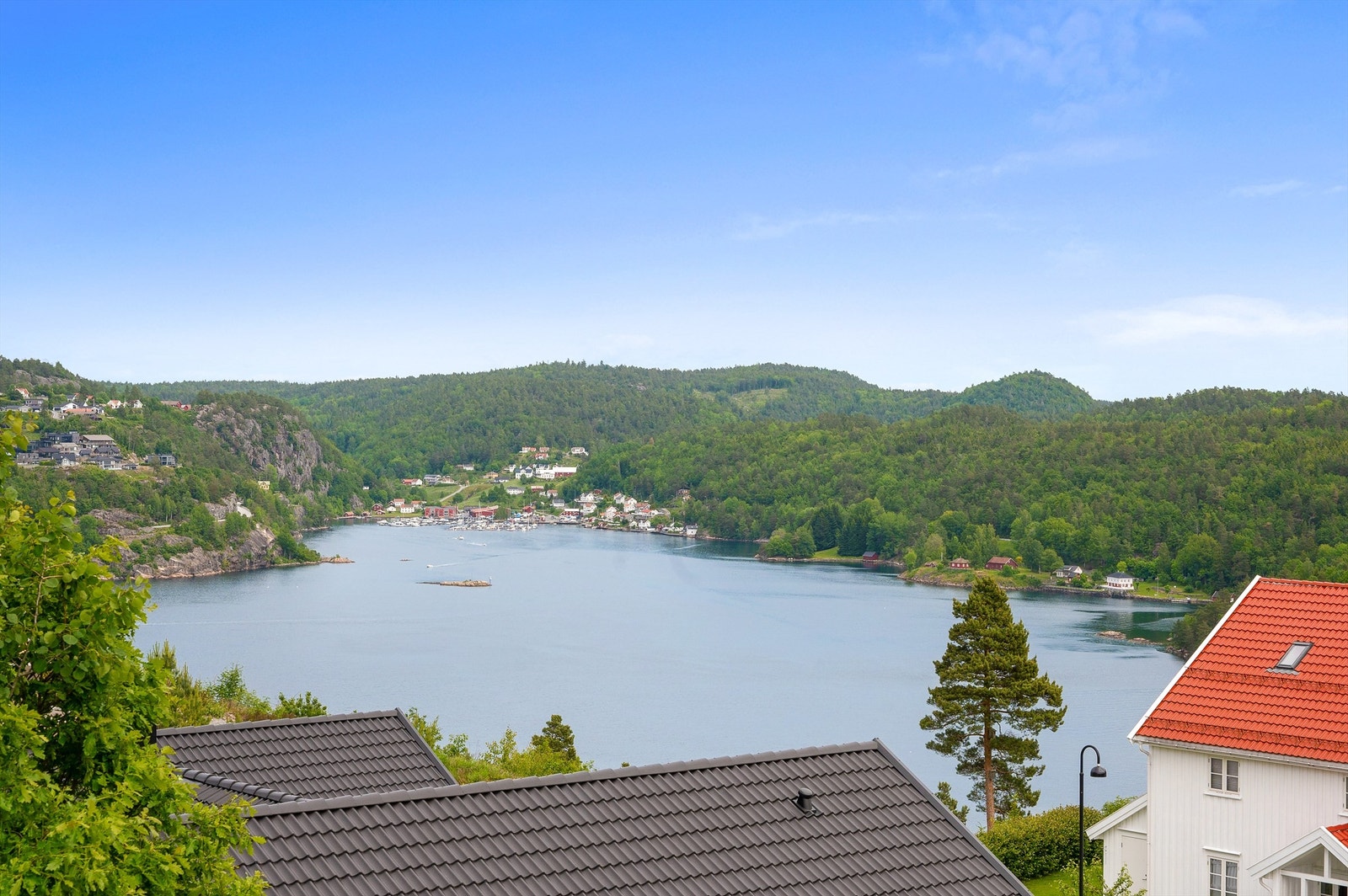 Nydelig utsikt mot Tvedestrandsfjorden og de vakre, grønne omgivelsene rundt Galleribilde