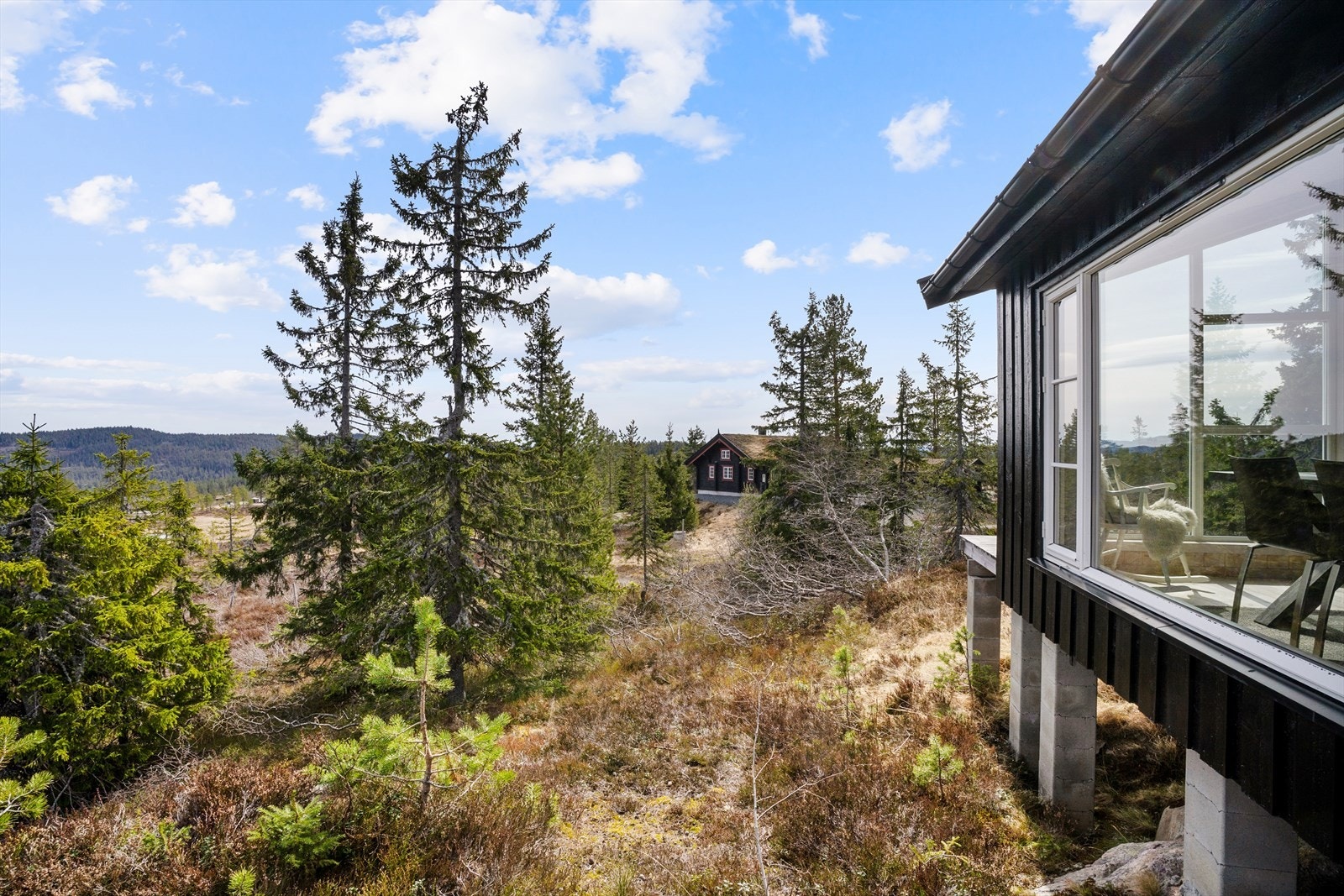 Flotte utsiktsvinduer fra spisestuen. Her kommer man tett på naturen. Galleribilde