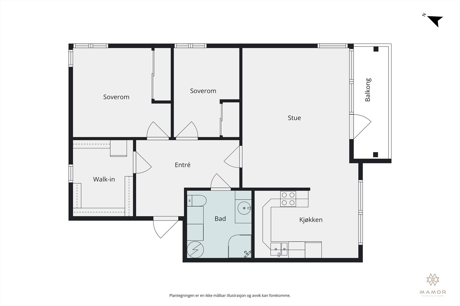 Leiligheten har en praktisk planløsning med stue som gir direkte tilgang til balkongen og felles hage. Galleribilde