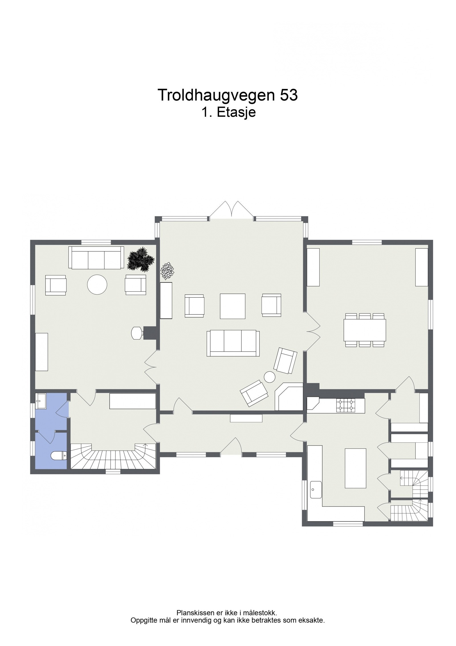 Planløsning for 1. etg. i hovedboligen. Galleribilde
