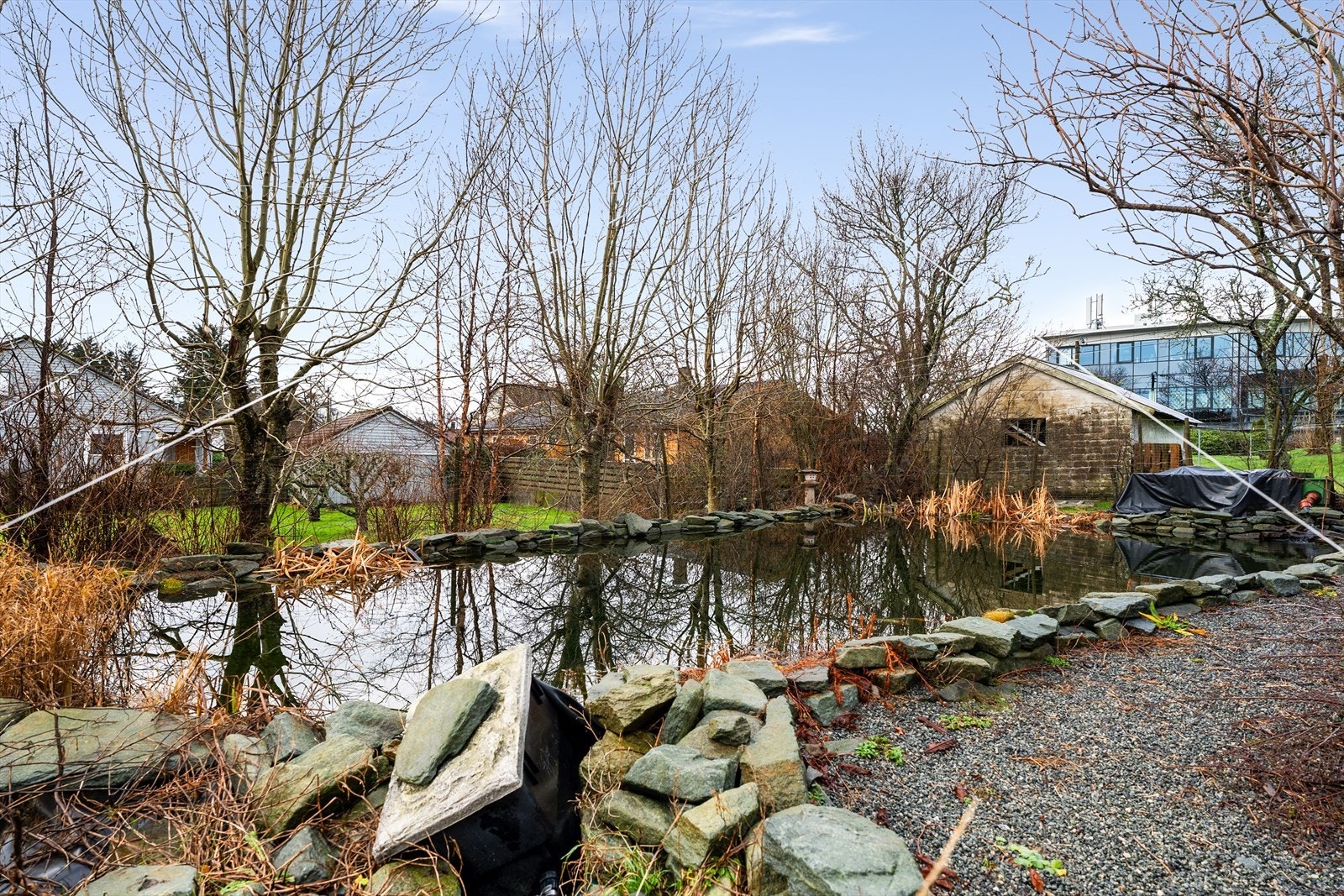 Stemningsfull hagedam på ca. 60 000 liter. Ikke søkt om. Galleribilde