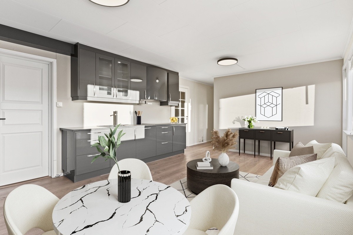 Leiligheten ble renovert vinteren 2024/2025. Åpen stue/kjøkkenløsning med utgang til solrik terrasse. Galleribilde