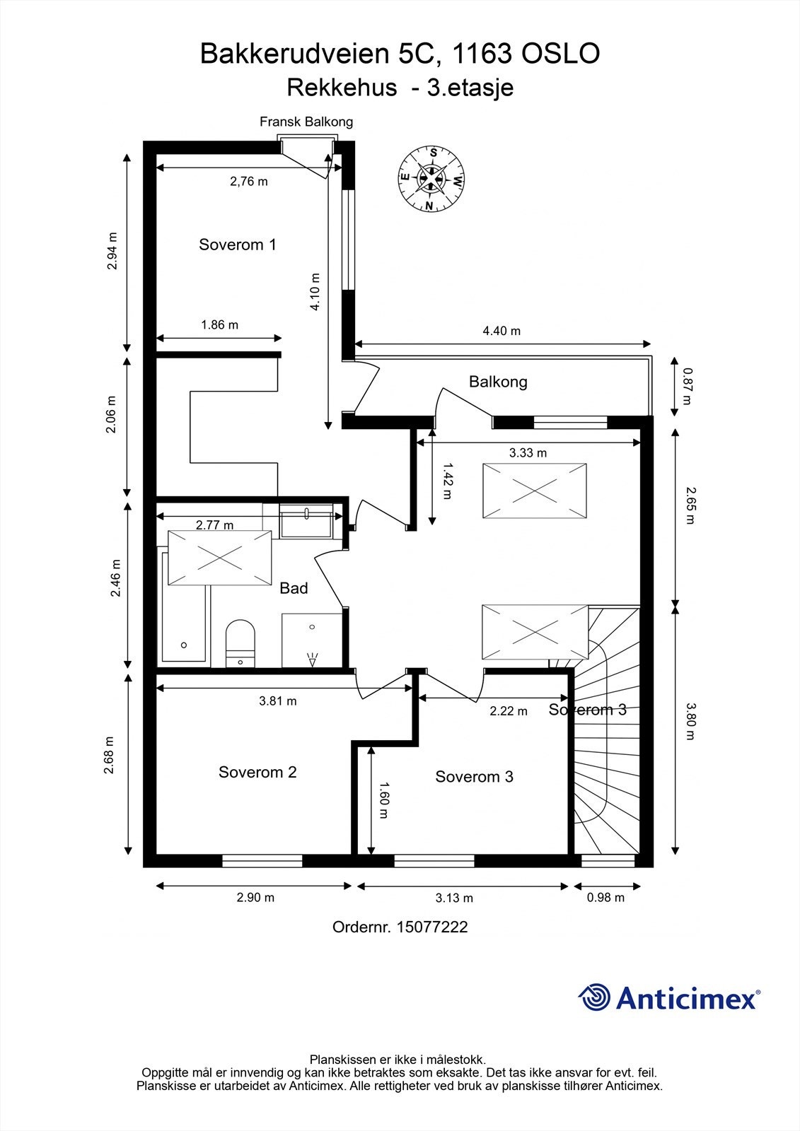 Tredje etasje rommer en loftstue, tre soverom og et bad. Galleribilde