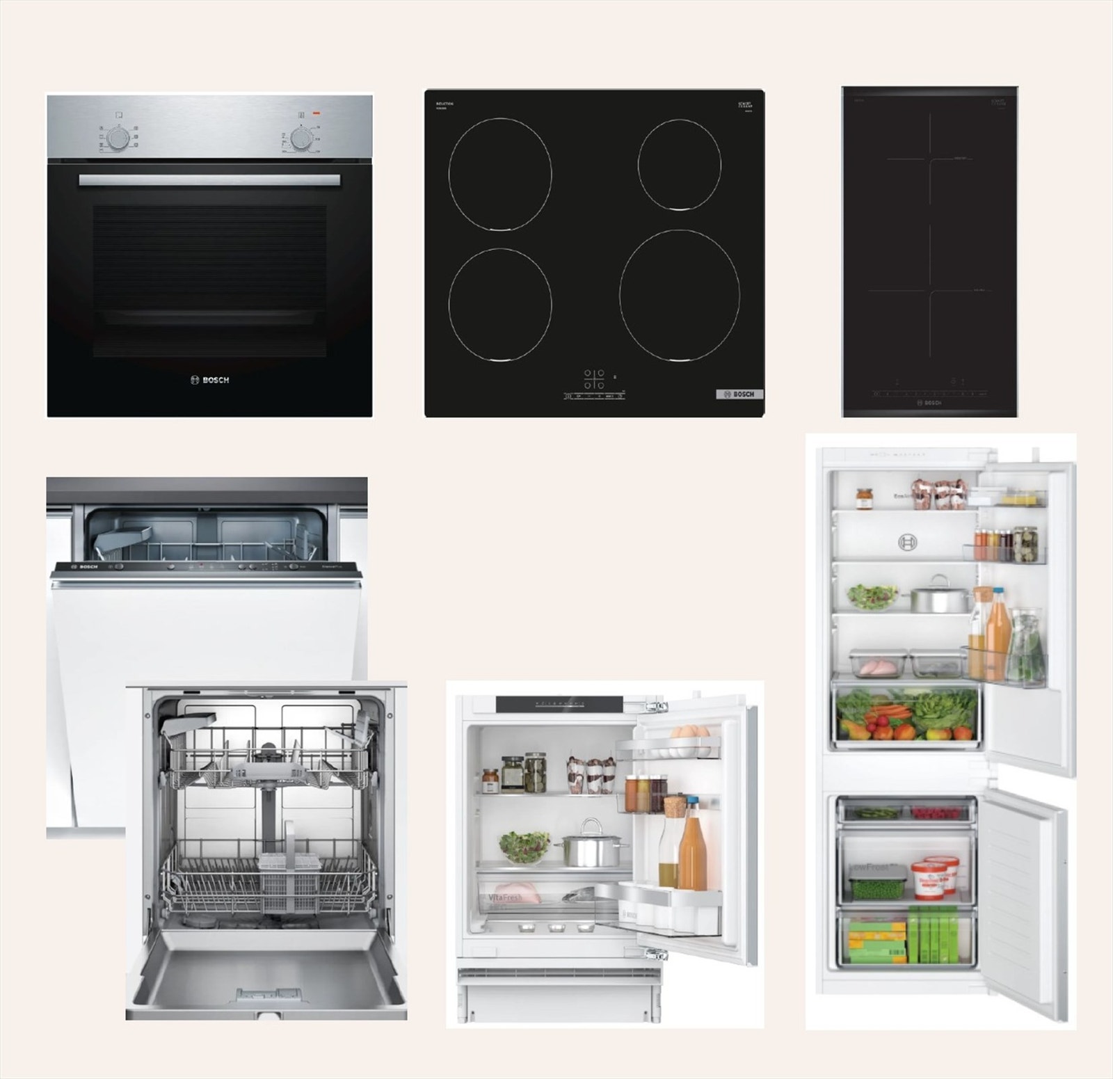 Det leveres integrerte hvitevarer fra Bosch. Galleribilde