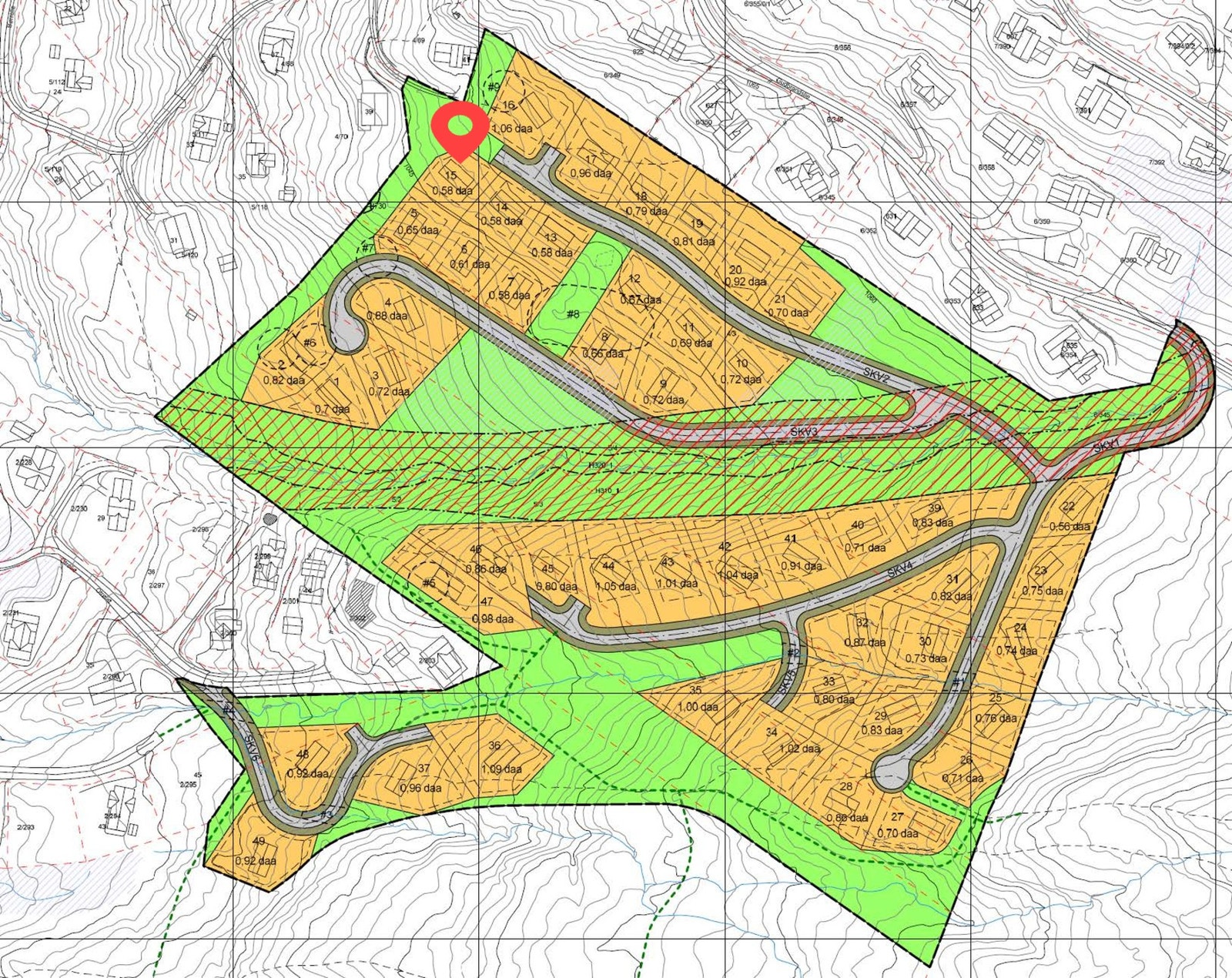 Tomtekart Børrelie.Tomt 15 markert Galleribilde