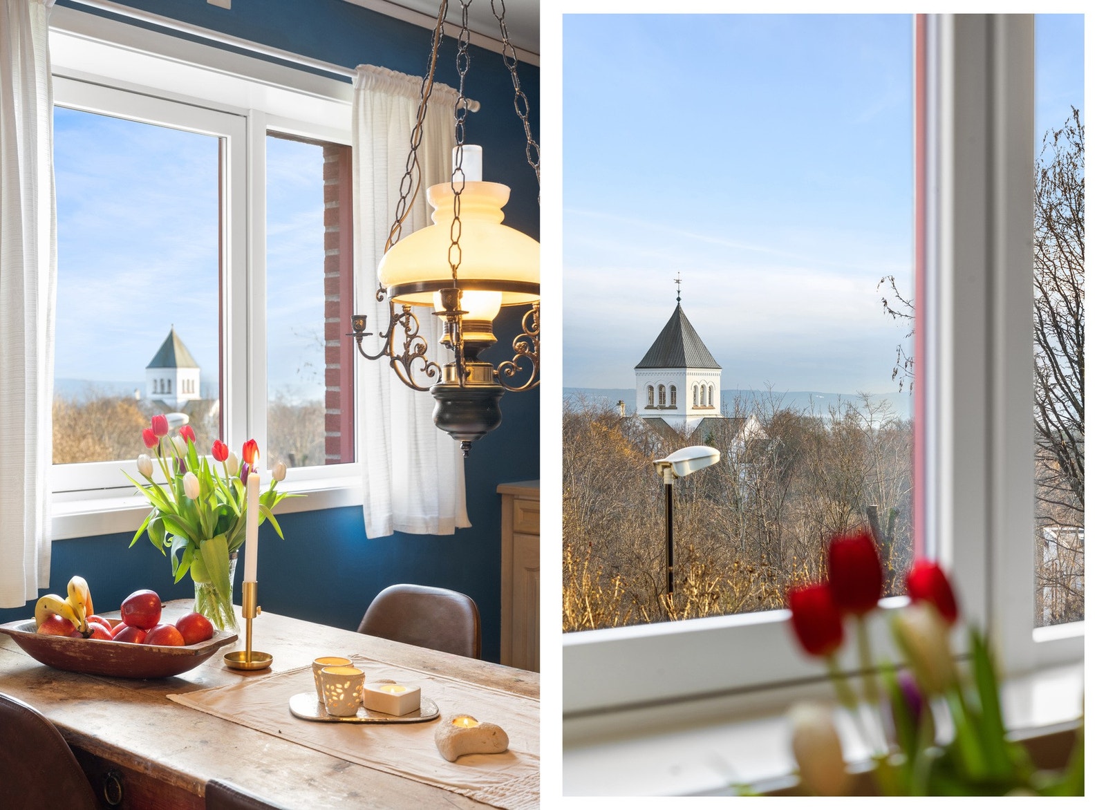 Utsikt mot Ullern kirke fra kjøkkenvinduet Galleribilde