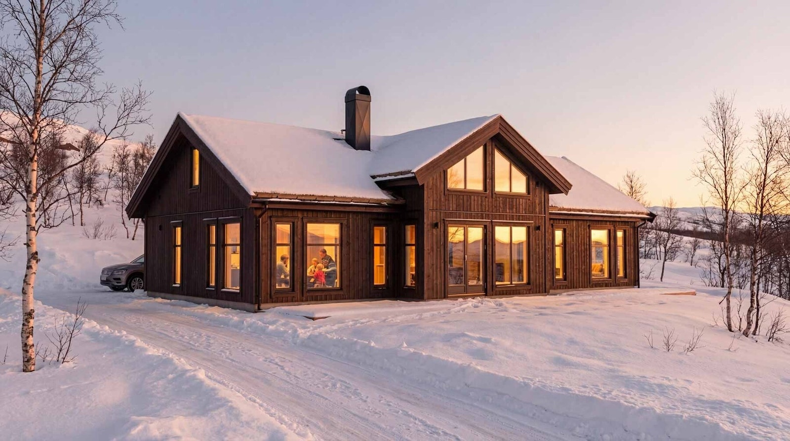 Lofotenserien er spesielt velegnet for tomter med skrånende terreng. Her illustrasjon av en Panoramamodell. Galleribilde