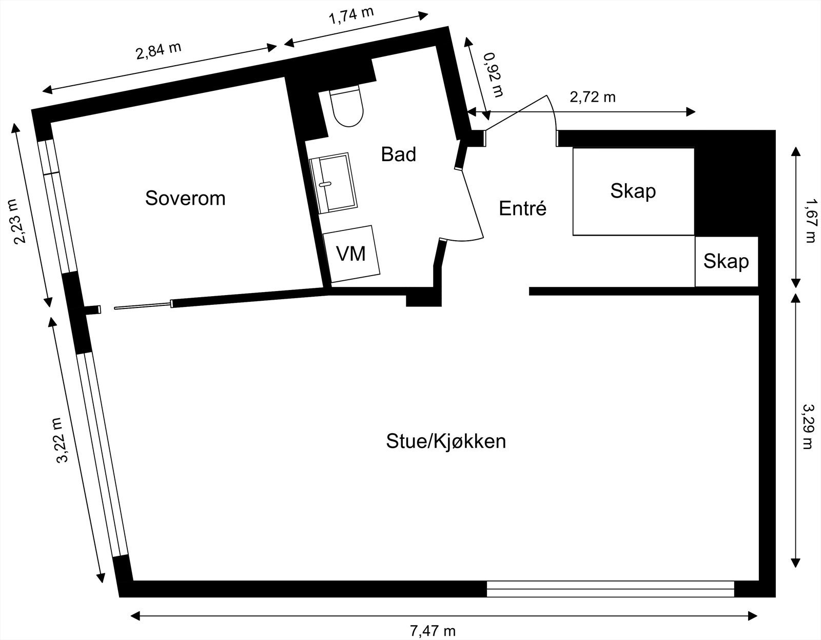 Planløsning. Boligen disponerer bod på loft og i kjeller. Galleribilde