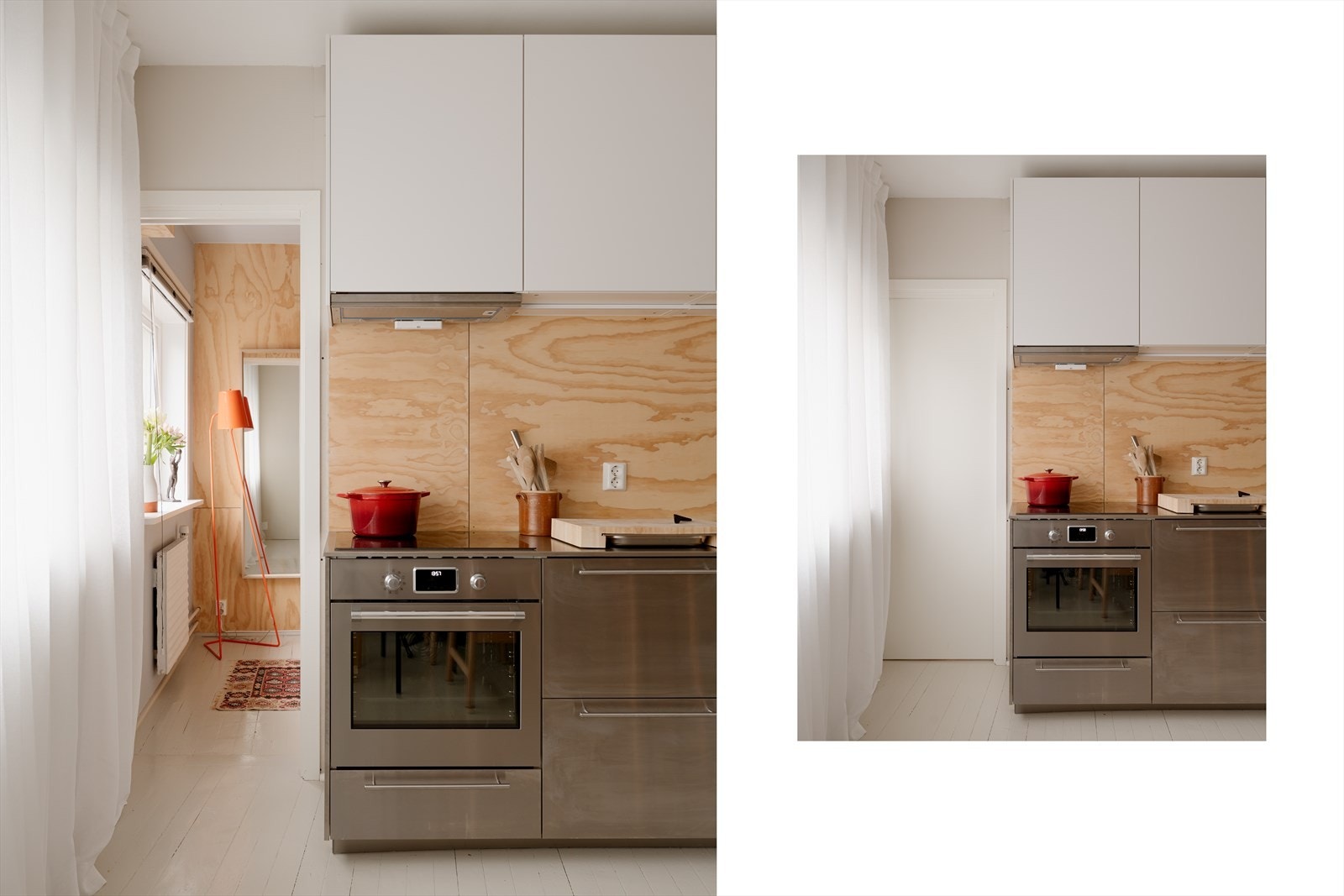 Bjørkefinér på kjøkken og soverom gir et lyst, nordisk, elegant og tidløst preg. Galleribilde