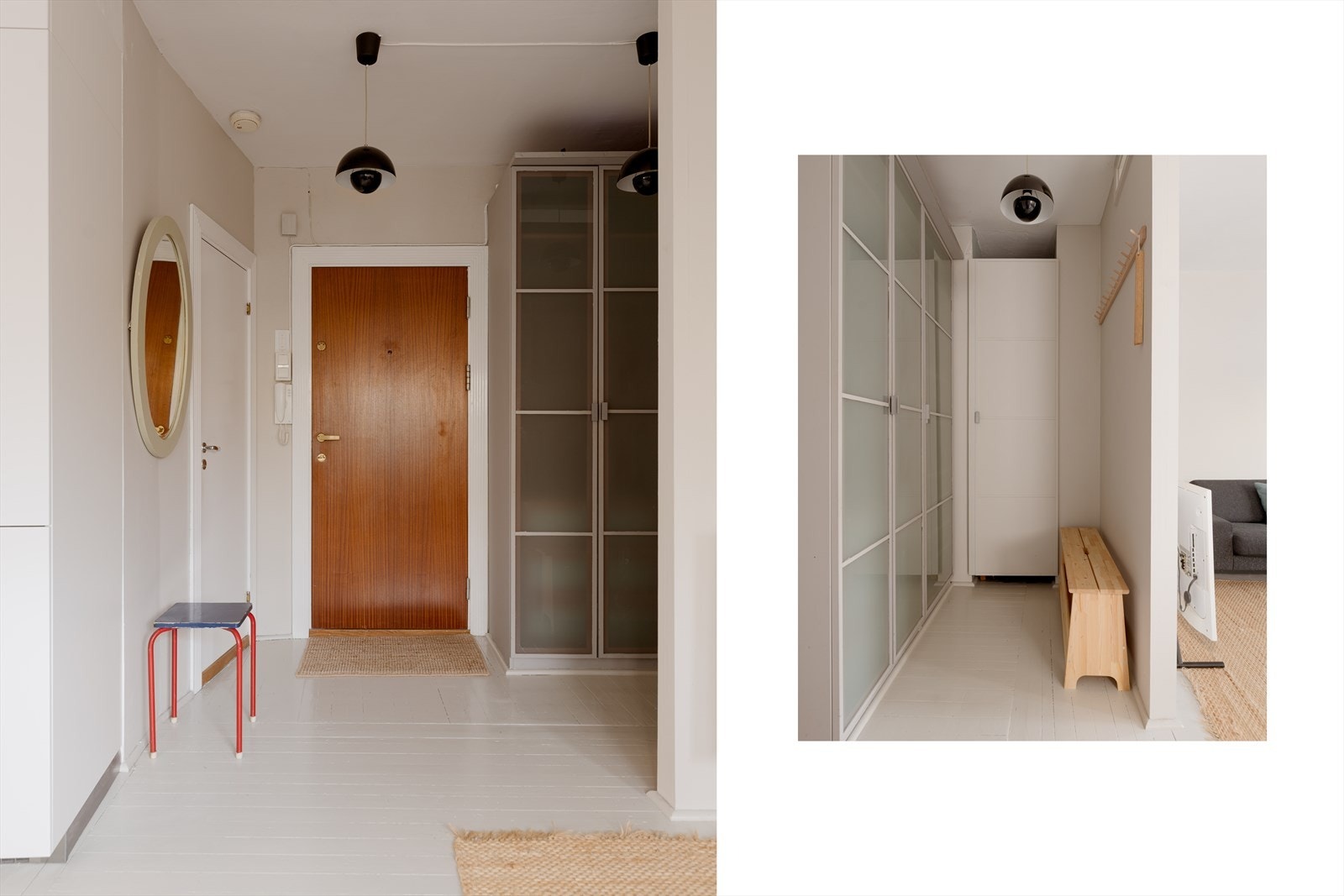 Entreen har garderobeskap med god plass til oppbevaring av klær, sko etc. Boligen disponerer i tillegg to boder, hvorav en på loftet og en i kjeller. Galleribilde