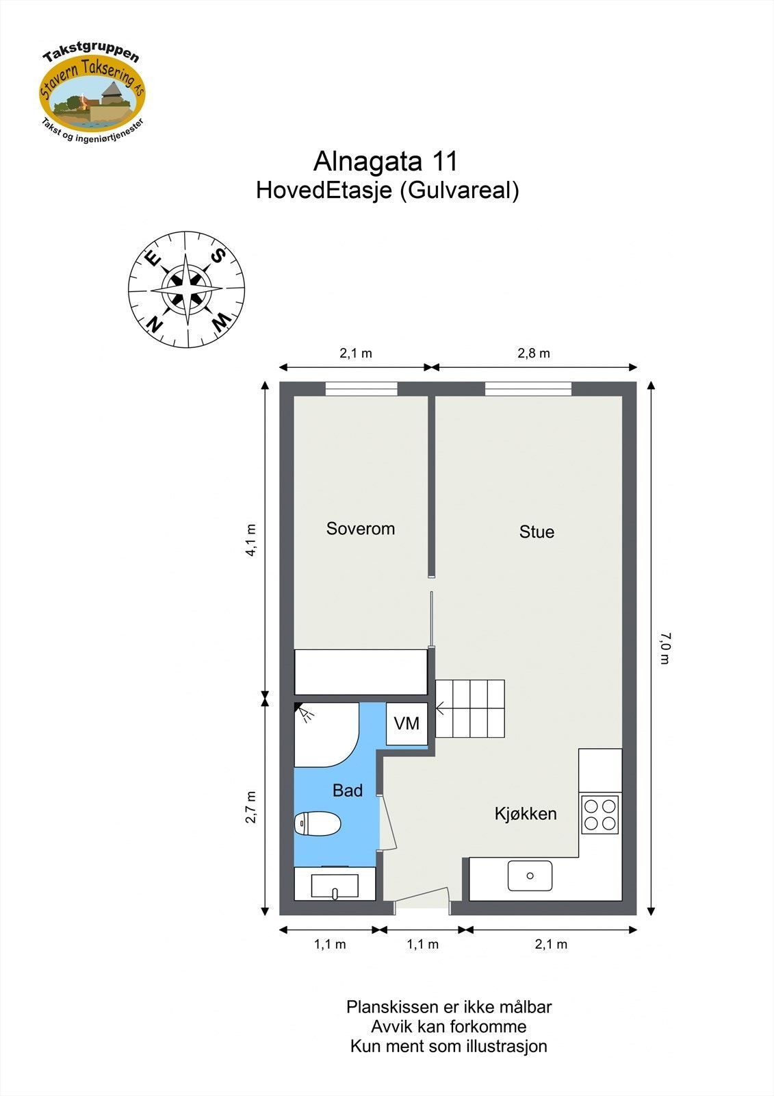 Leiligheten er på 33 m² og består av stue, kjøkken, soverom, hems og bad Galleribilde