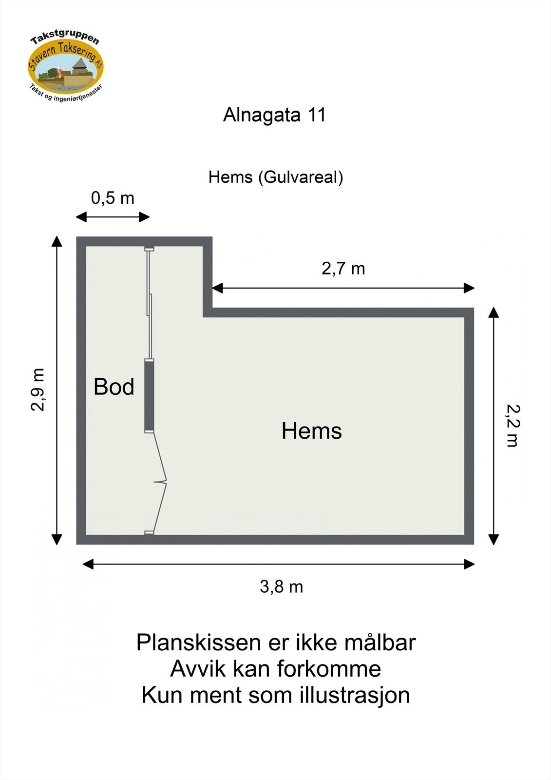 Hemsen har et gulvareal på 9 m², noe som gir et totalt gulvareal på 45 m² for leiligheten Galleribilde