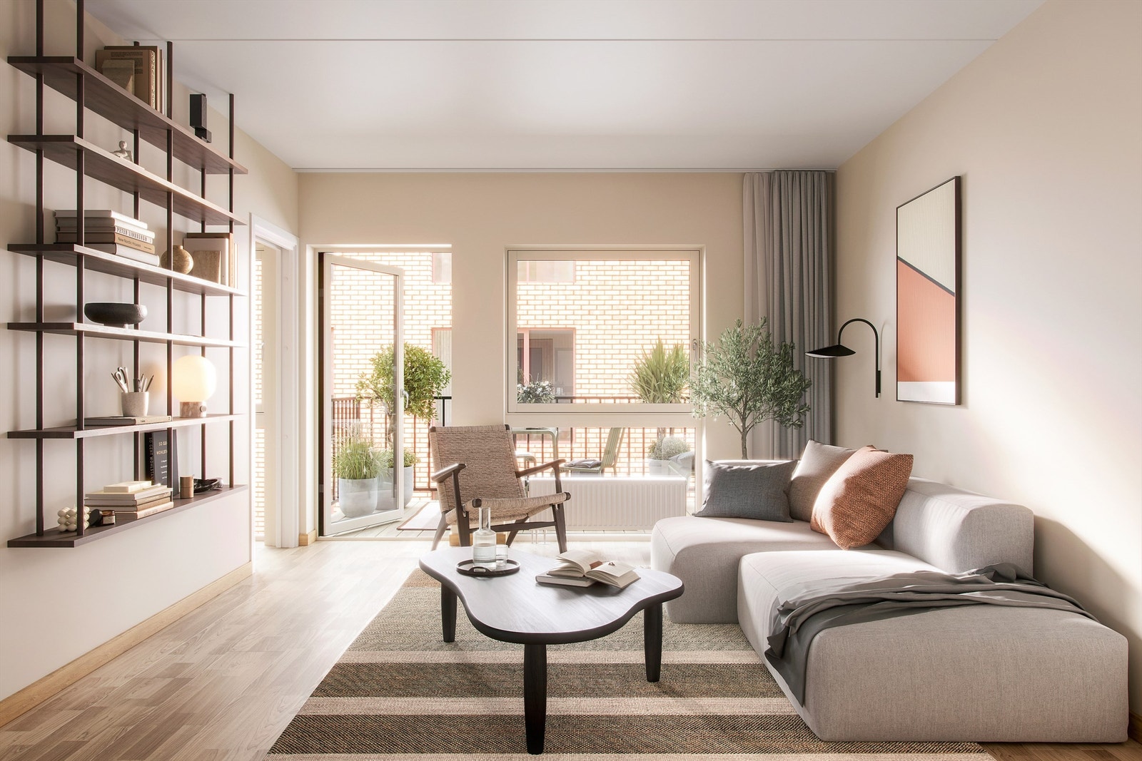 Alle leiligheter leveres med et helhetlig interiørkonsept i nordisk stil. Dette er en generell illustrasjon og avvik vil forekomme. Galleribilde