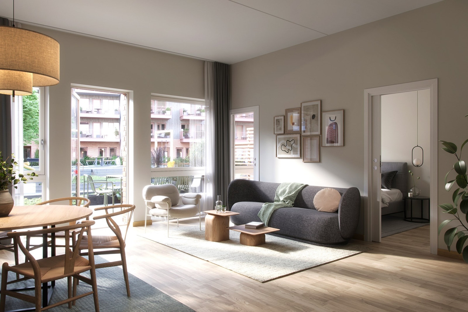 Leilighetene har store vindusflater som sørger for mye naturlig lys. Dette er en generell illustrasjon og avvik vil forekomme. Galleribilde