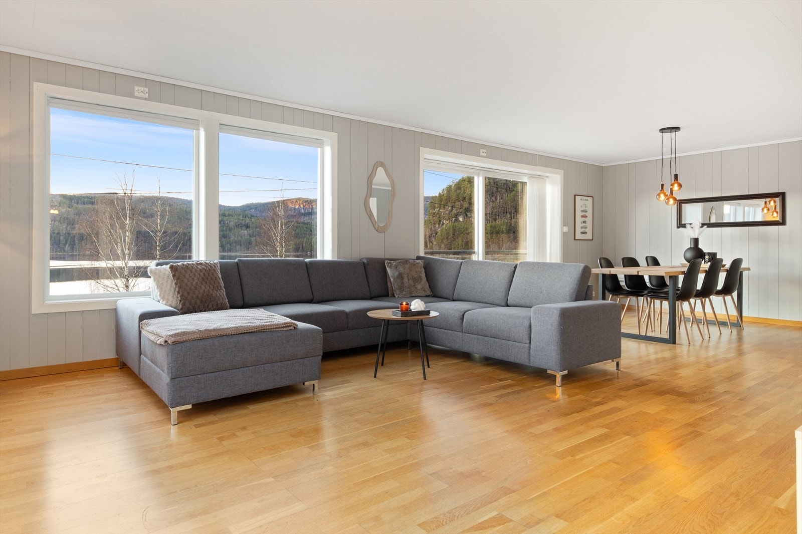 Stuen har store vinduer og skyvedør/fransk balkong. Galleribilde