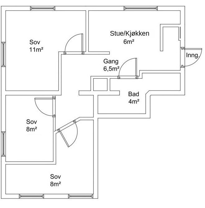 Midterste rommet er til leie. Galleribilde