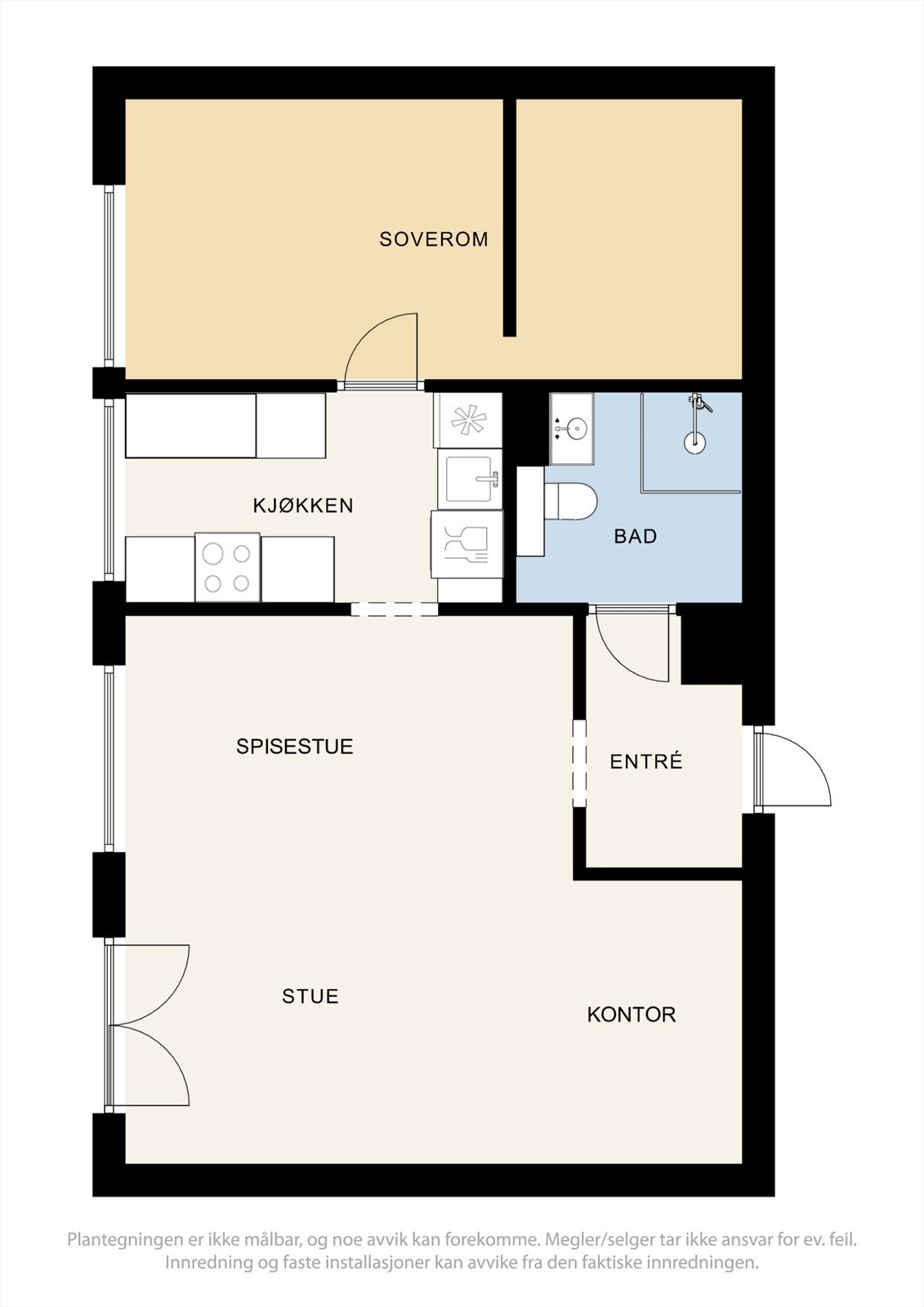Alternativ plantegning som viser muligheten for å dele av soverommet til alkove, walk-in garderobe eller kontor Galleribilde