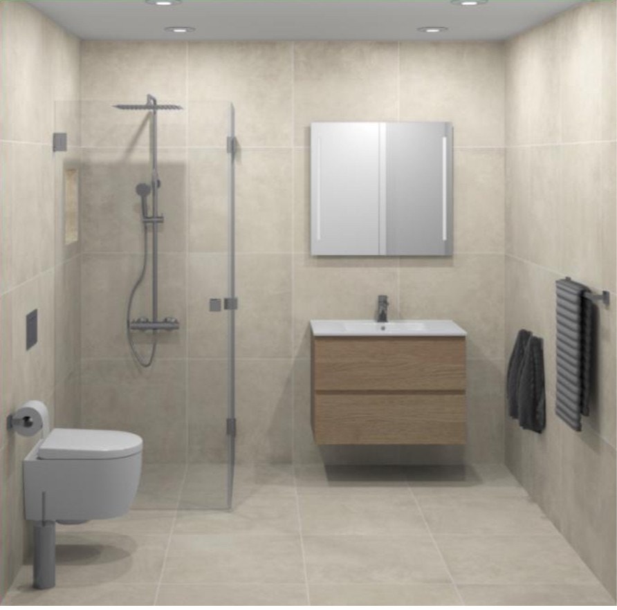 Lekkert bad med 60x60 flis og pen innredning! Galleribilde