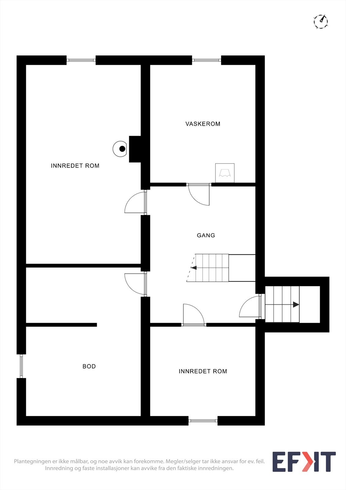 Kjelleretasjen inneholder kjellerstue, boder og teknisk rom, som gir rikelig med lagringsplass. Galleribilde