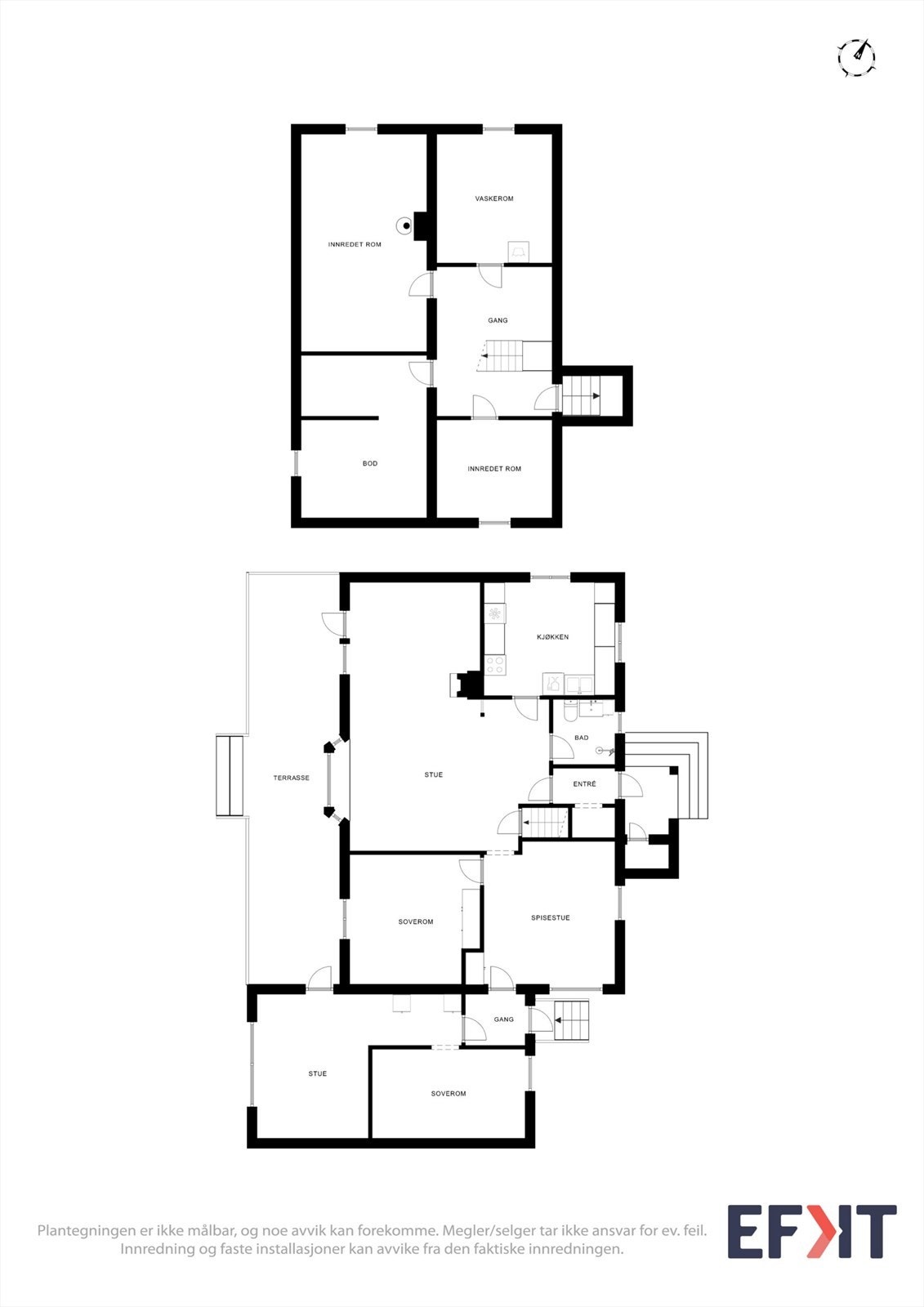 Plantegningene gir en fullstendig oversikt over boligens to plan og rominndeling. Galleribilde
