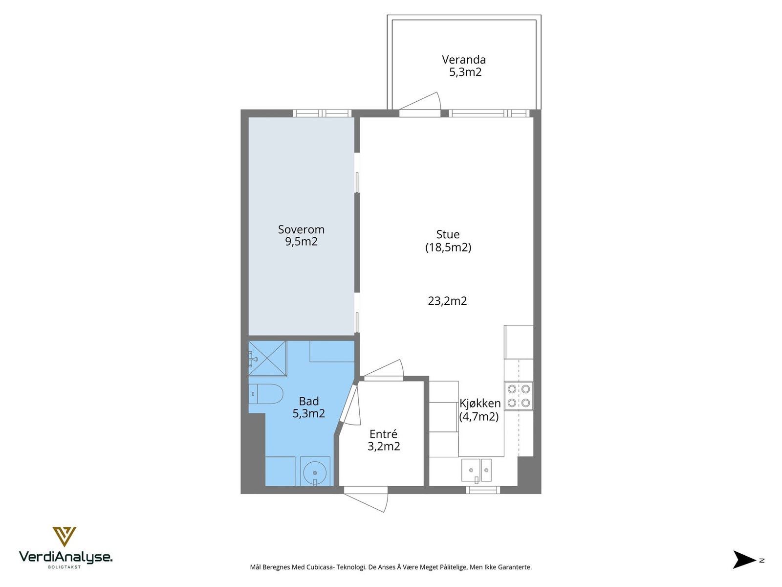 Planløsning. Det følger en ekstern bod i kjelleretasje. Galleribilde