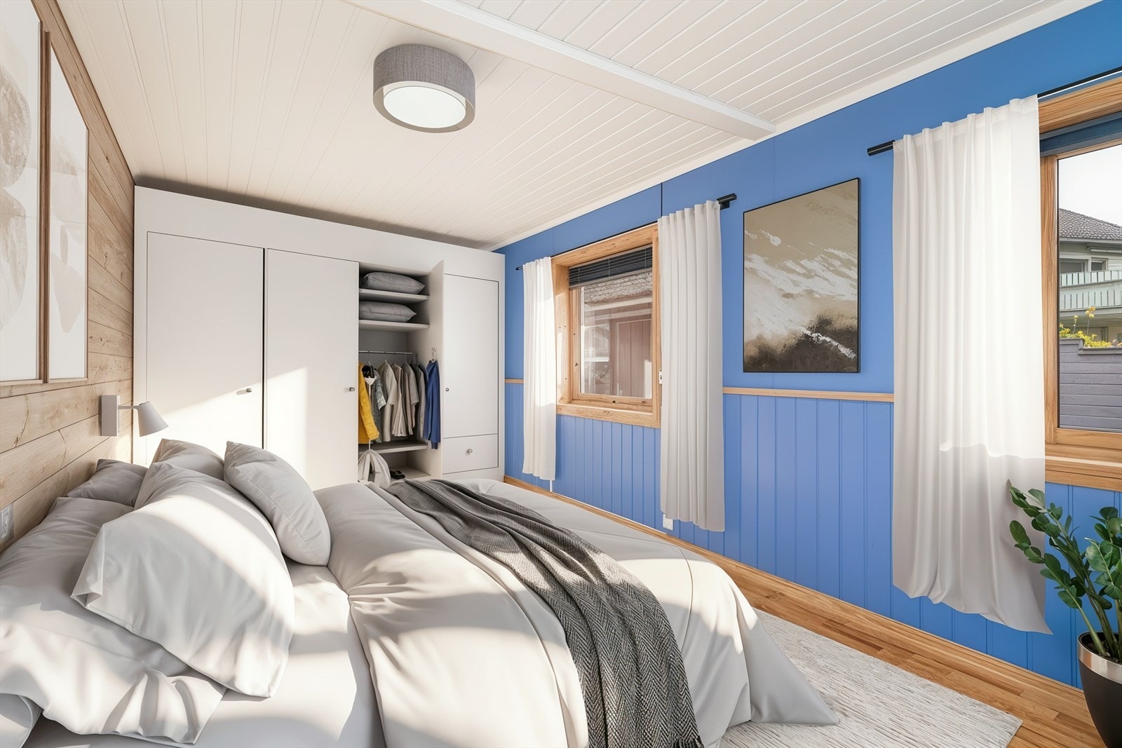 Boligen har to soverom, begge med adkomst fra gangen. (Digital møblering, kun en illustrasjon) Galleribilde