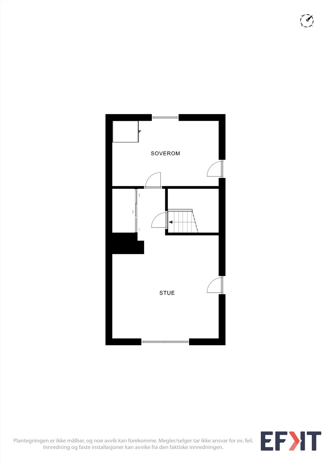 Plantegning for den innredede loftsetasjen, som inneholder loftstue og soverom. Galleribilde