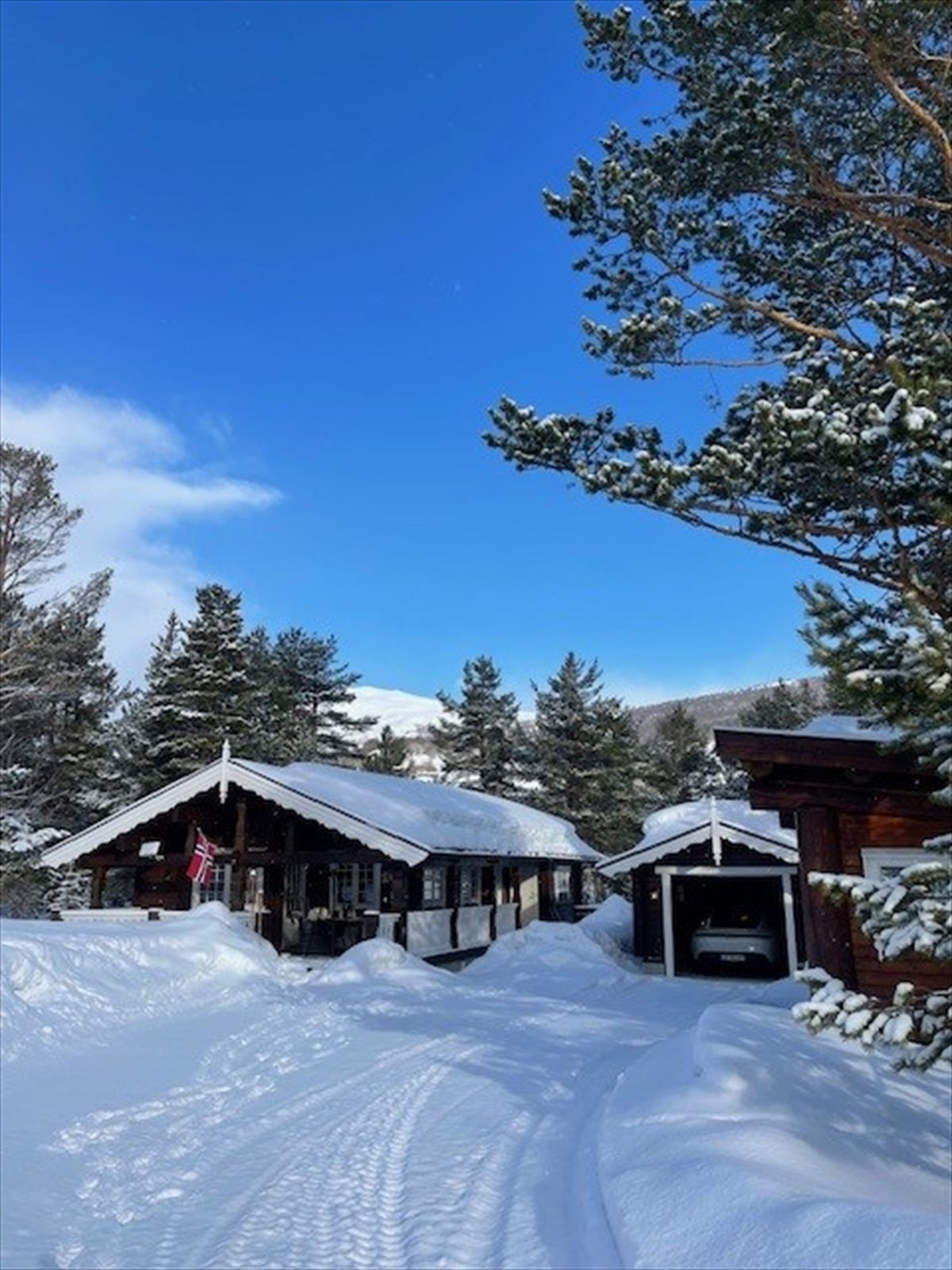 Bilde av hytten sett fra adkomstvei - bilde tatt av selger Galleribilde