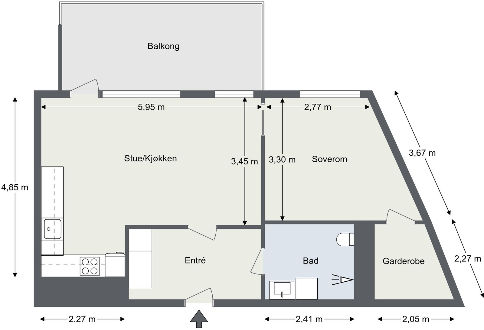 For en ekstra liten oversikt får du først se plantegningen over leiligheten. Galleribilde