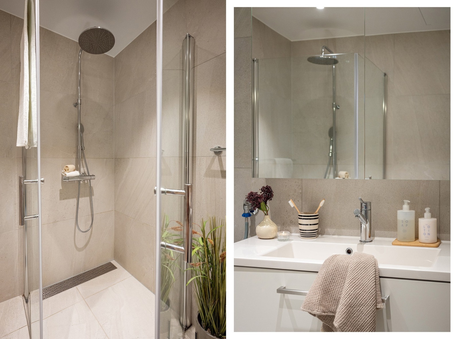 Dusjhjørnet har sluklist og regnfallsarmatur Galleribilde