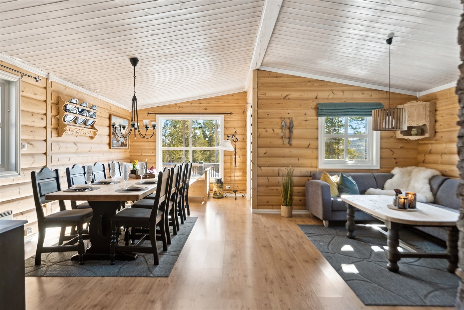 Lys, åpen stue- og kjøkkenløsning. Galleribilde