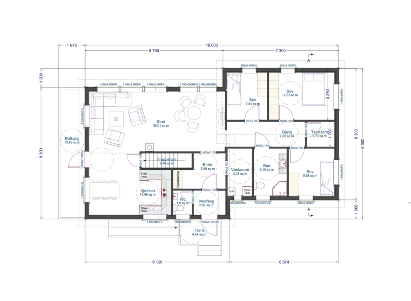 Plantegning hoveddel Galleribilde