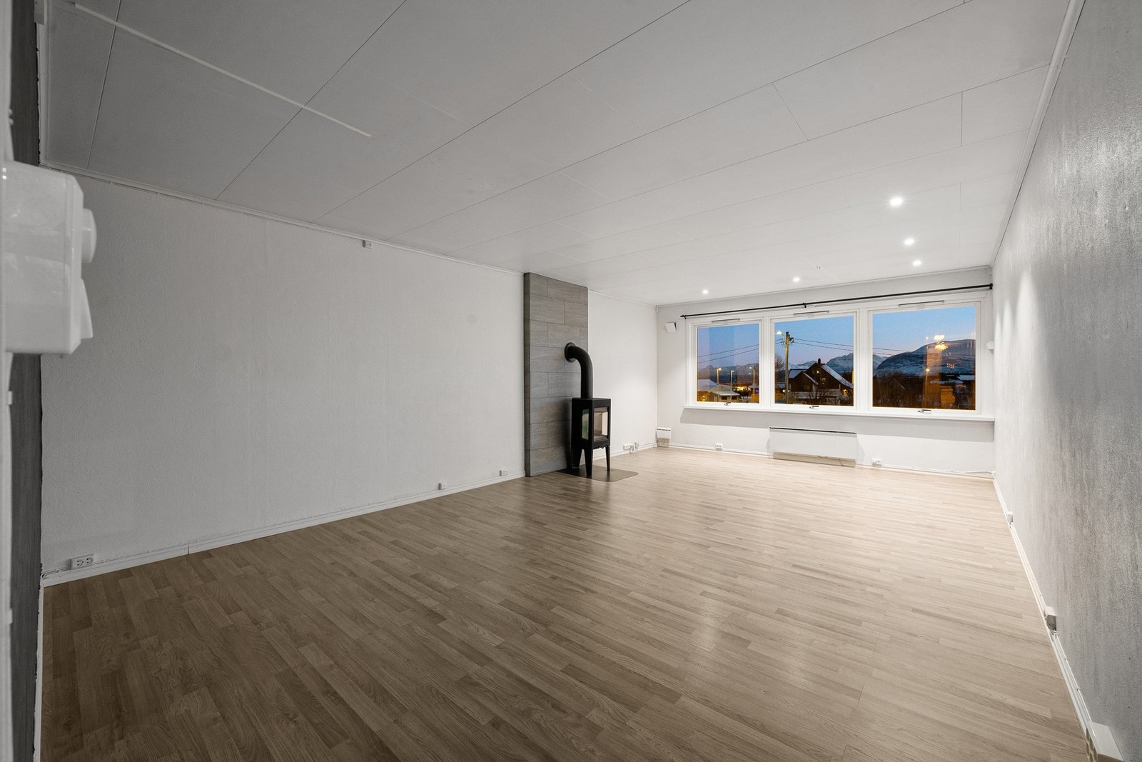 Sosial bolig med gode innredningsmuligheter for både sofagruppe og spisestue i samme rom Galleribilde