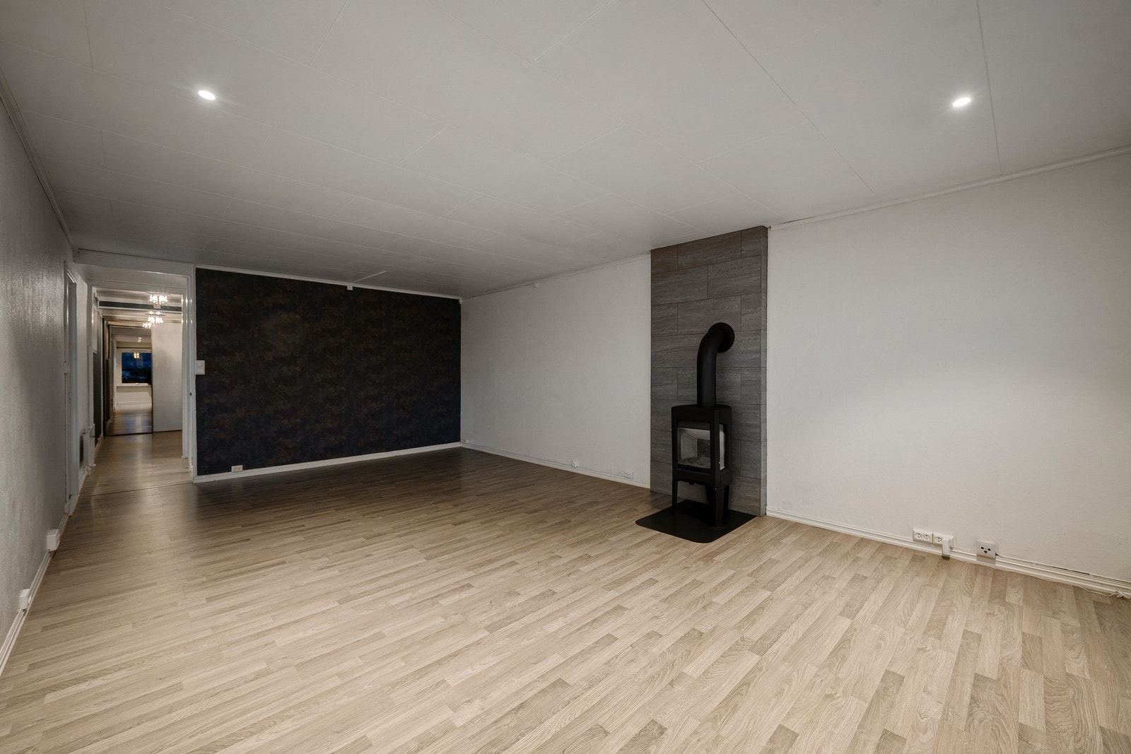 Vedovnen har sentral plassering i rommet og varmer godt på vinterstid! I tillegg til varmeovner Galleribilde