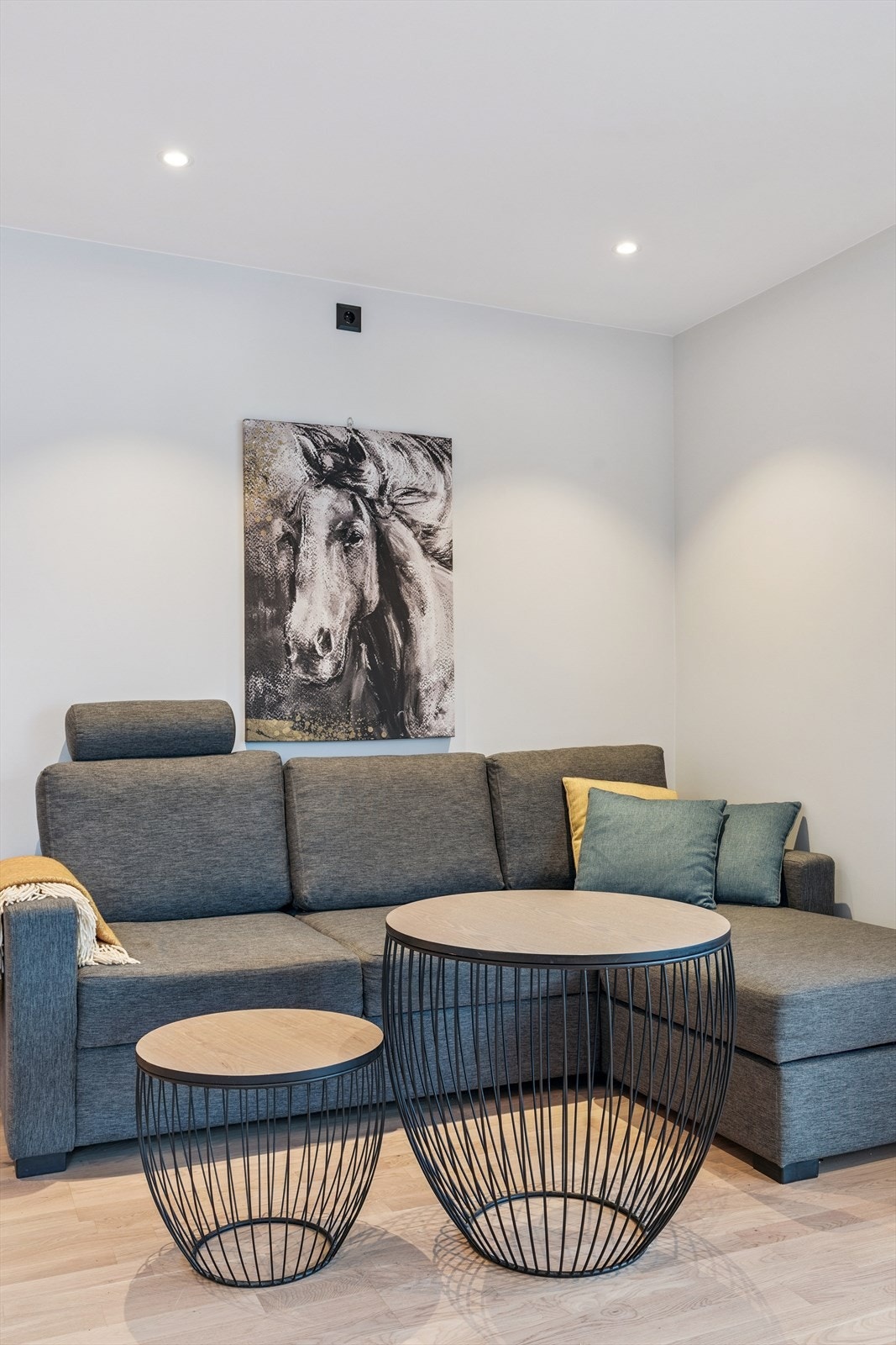 Downlights i taket sørger for god og justerbar belysning i stuen. Galleribilde