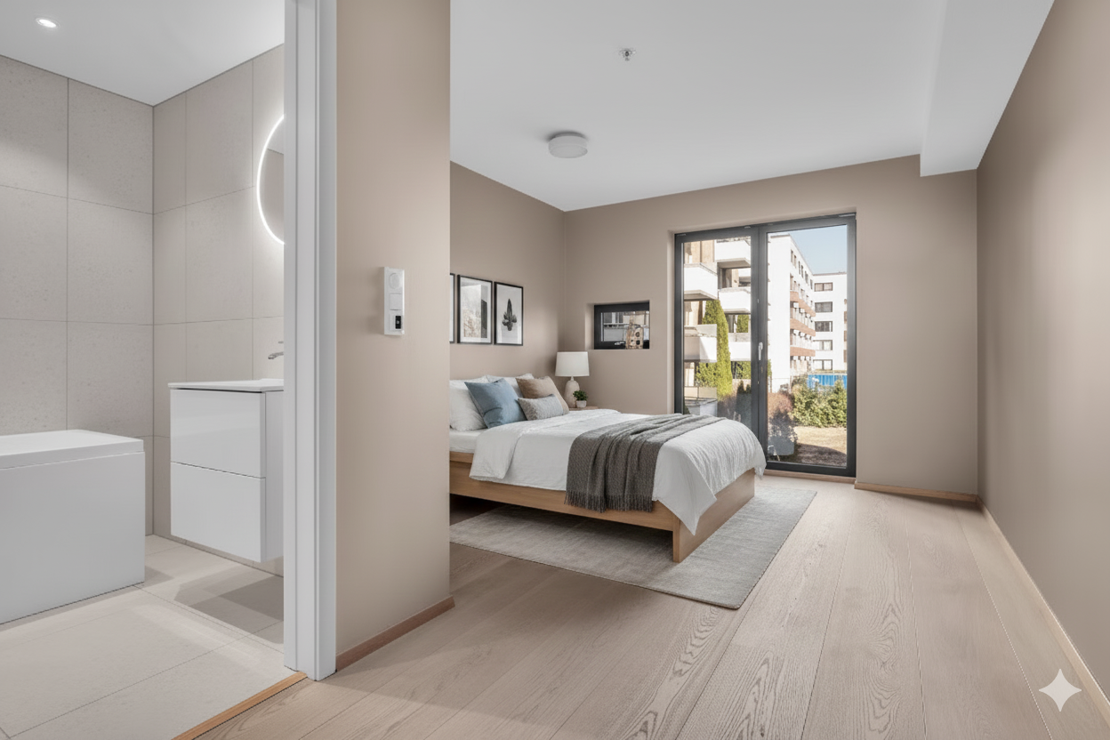 Hovedsoverom, digitalt møblerert Galleribilde