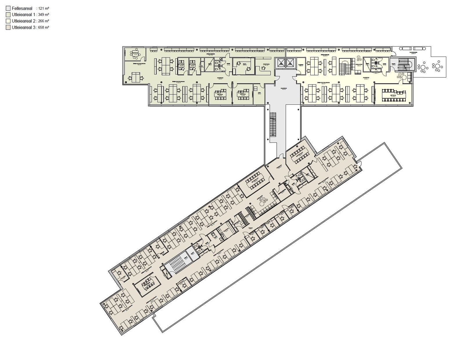 Forslag på inndeling av en etasje, her kan vi sammen finne størrelsen som passer deg og din bedrift best. Galleribilde