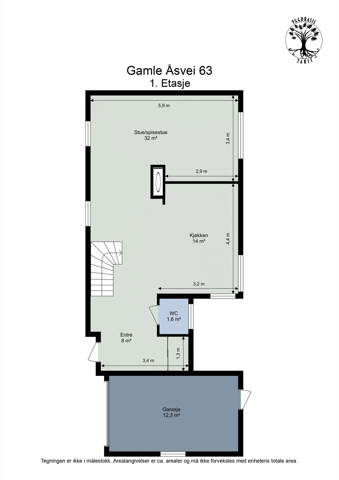 Planskisse. 1 Etg. Galleribilde