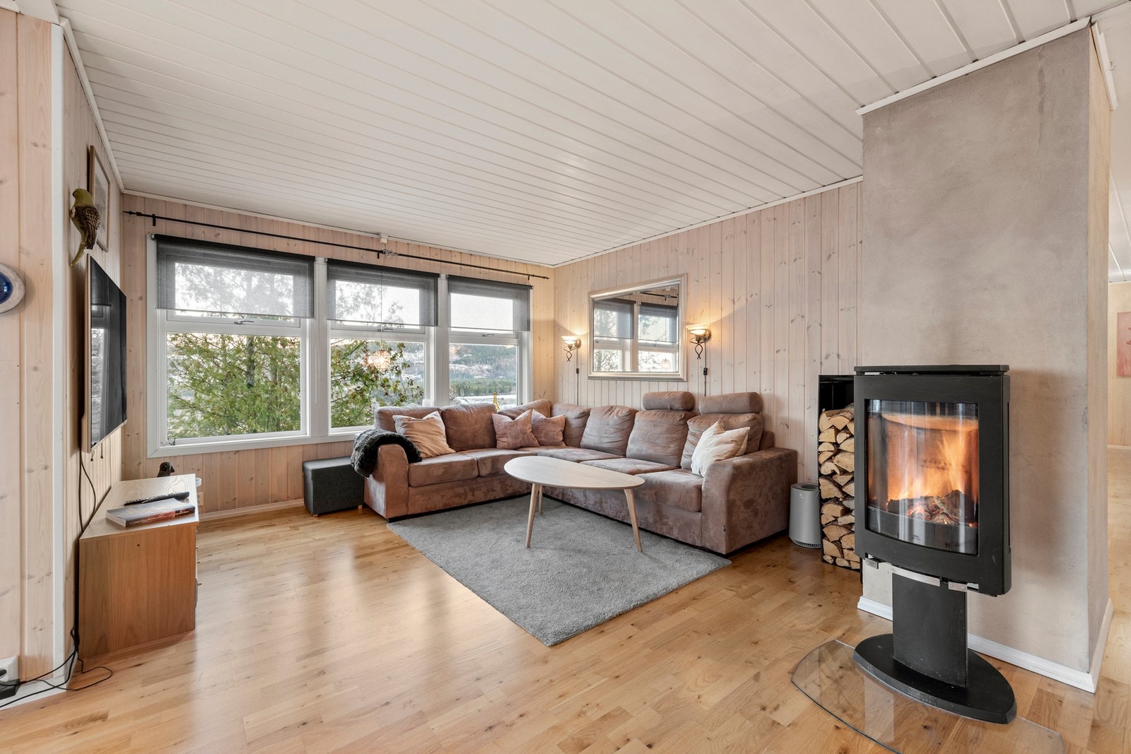 Det er oppvarming fra vedfyring, elektrisitet og varmepumpe. Galleribilde