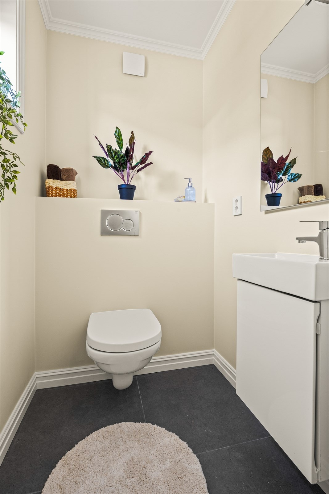 I tilknytning til entréen er et praktisk toalettrom med toalett og enkel servant. Galleribilde