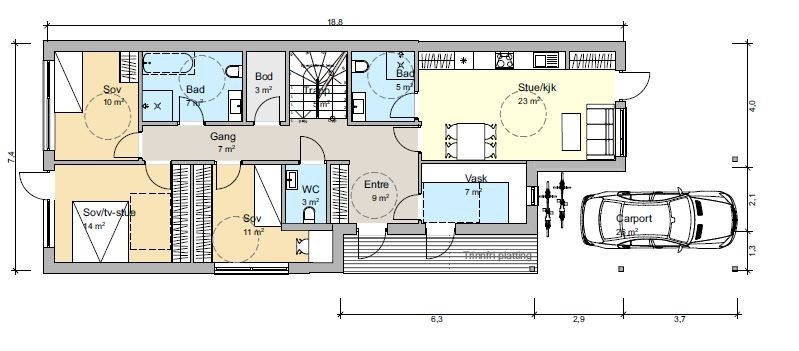 Innholdsrikt hus over 2 plan med 4 soverom, 3 bad, wc, vaskerom, stort stue/kjøkken areal og 2 balkonger Galleribilde