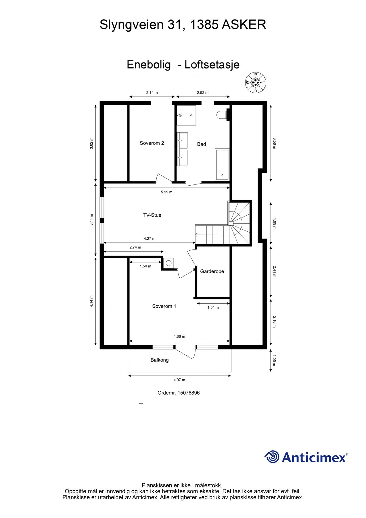 Loftsetasjen inneholder tv-stue, bad, garderobe og to soverom. Galleribilde