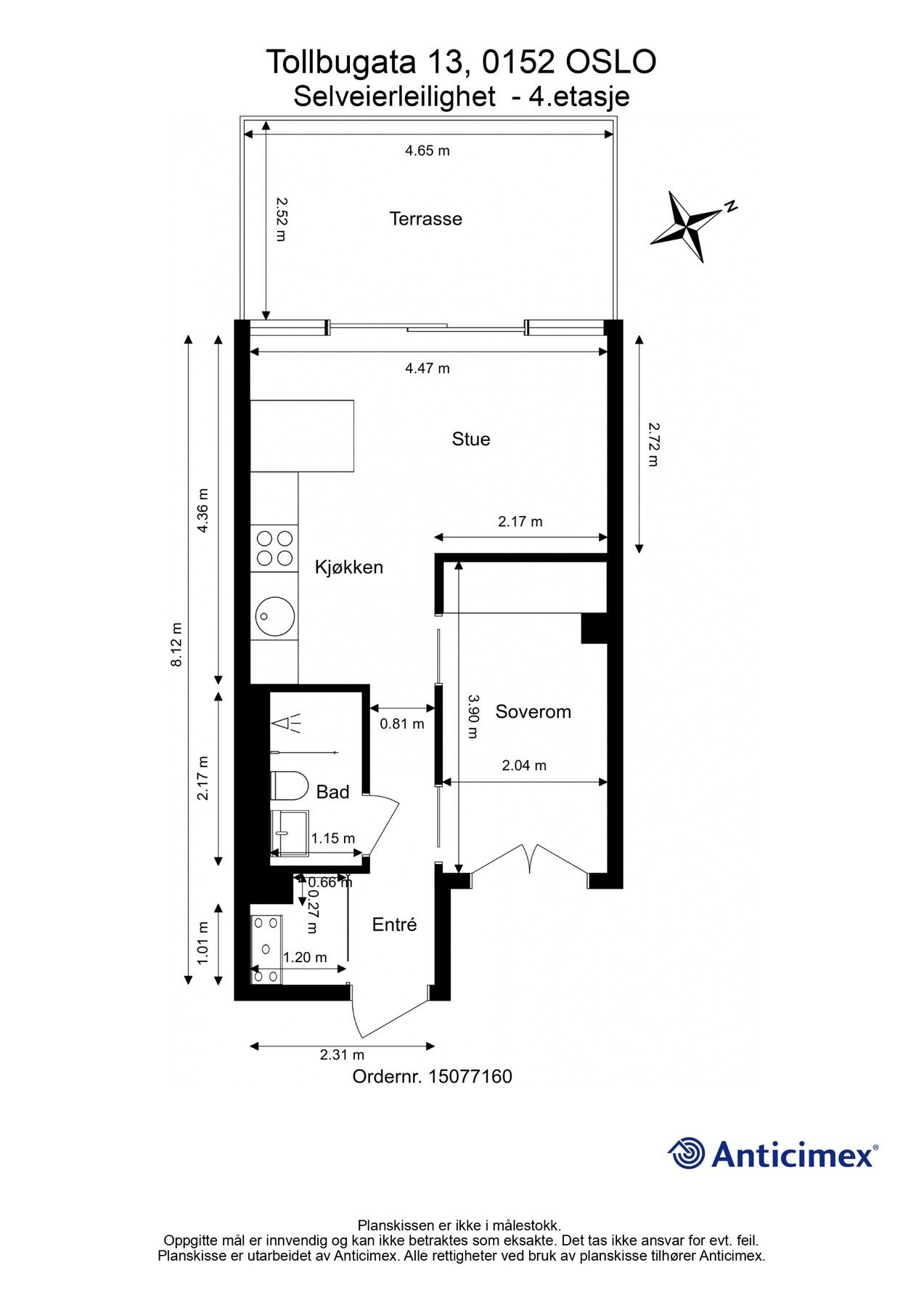 Plantegning. Leiligheten byr på en meget smart planløsning, samt god takhøyde. Galleribilde