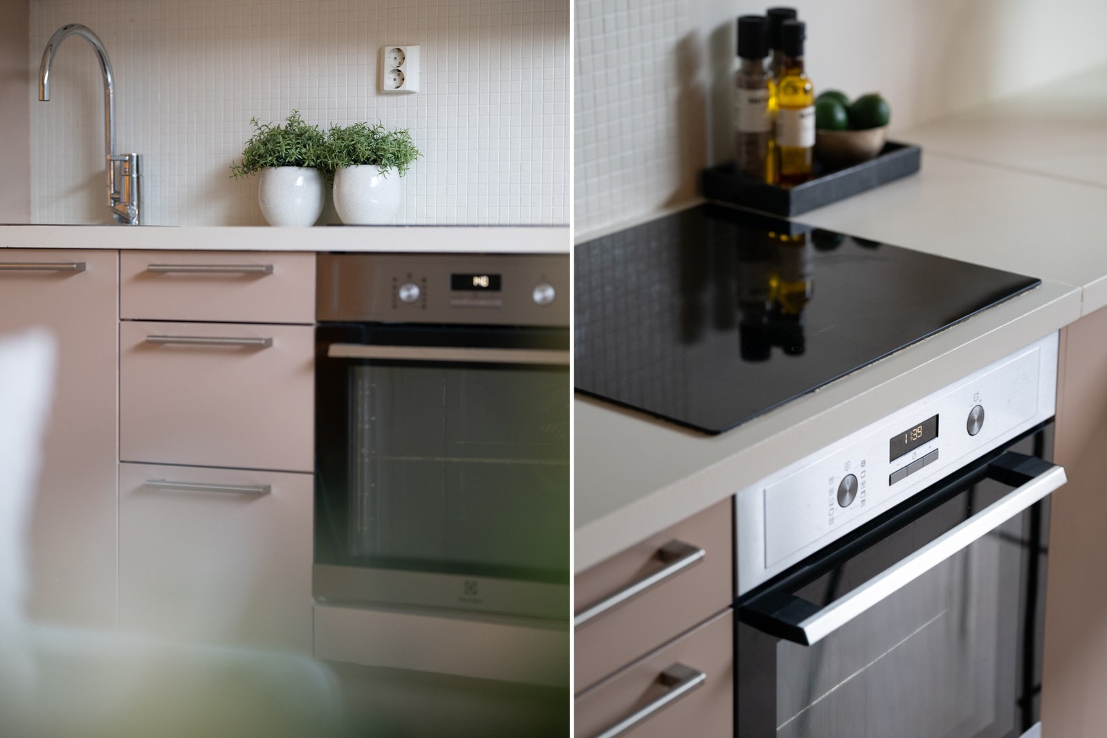 Kjøkkenet er funksjonelt og velutstyrt med nedfelt platetopp, integrert stekeovn og nedfelt oppvaskkum. Galleribilde