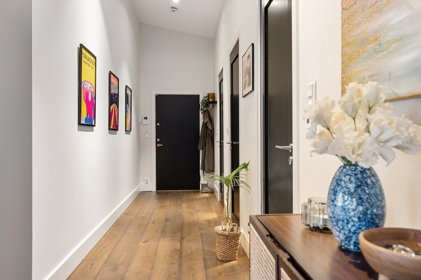 Romslig entré med porttelefon samt dør inn til et omkledningsrom Galleribilde