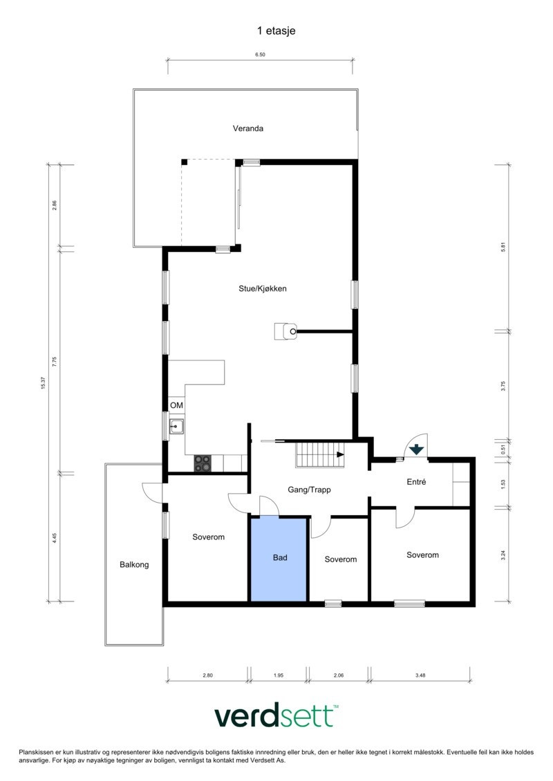 2D plantegning av hovedetasjen. Galleribilde