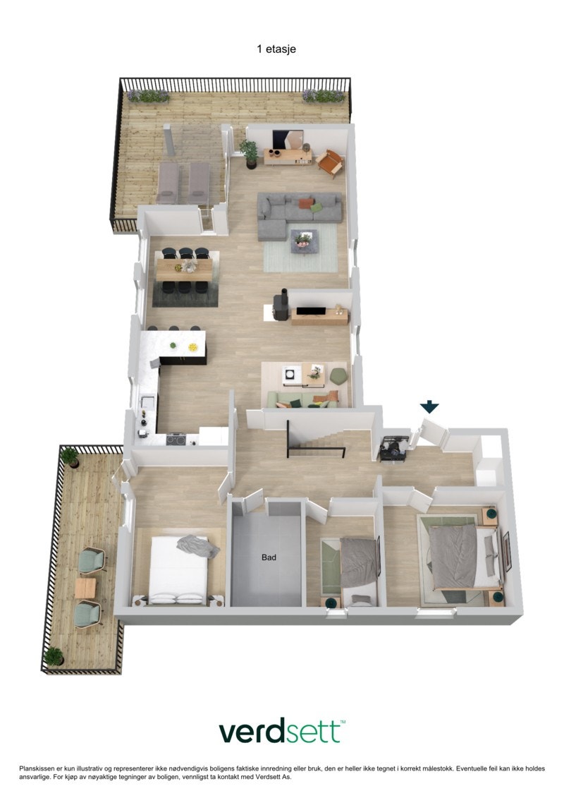 3D plantegning av hovedetasjen. Galleribilde