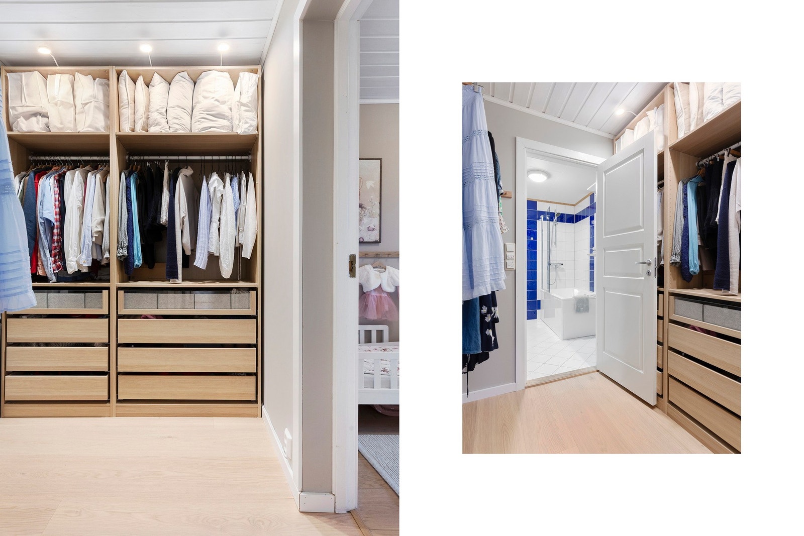 Stor walk-in garderobe inn fra hovedsoverom samt tilstøtende bad. Galleribilde