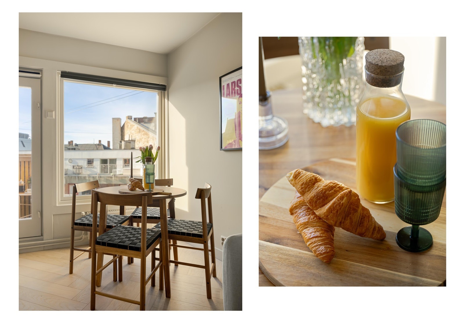 Dette rommet er selve hjertet i leiligheten, som med store vindusflater og et ordentlig fint lysinnslipp gjør det skikkelig hyggelig til alle sesonger. Galleribilde